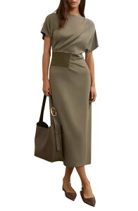 ���C�X ���f�B�[�X �g�b�v�X �����s�[�X �h���[�v Reiss Etta Rib Detail Drape Dress Khaki Green �O���[��
