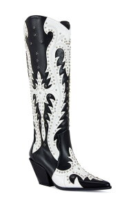�A�U���A ���� ���f�B�[�X �V���[�Y �u�[�c�E���C���u�[�c AZALEA WANG Donovan Knee High Western Boot Black/ White Multi �z���C�g