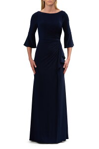 ���t�F�� ���f�B�[�X �g�b�v�X �����s�[�X La Femme Simplevening Dress withree Quarter Bell Sleeve and High Neckline Navy �l�C�r�[
