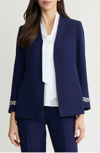�J�X�p�[�� ���f�B�[�X �A�E�^�[ �W���P�b�g�E�u���]�� KASPER Collarless Open Front Jacket Kasper Navy �l�C�r�[