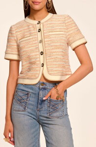 ���C�~�[ �u���b�N ���f�B�[�X �A�E�^�[ �W���P�b�g�E�u���]�� �c�C�[�h �N���b�v�h Ramy Brook Sterling Tweed Cropped Jacket Sunset Orange Tweed �I�����W