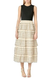 �C���O���b�V���t�@�N�g���[ ���f�B�[�X �g�b�v�X �����s�[�X �e�B�A�[�h �t���� English Factory Mixed Media Tiered Ruffle Dress Tan/ Ivory �A�C�{���[