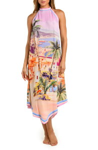 ���W�����X ���f�B�[�X �g�b�v�X �����s�[�X �v�����g �z���^�[ L'AGENCElise Postcard Print Cover-Up Halter Dress Pink Multi �s���N