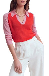 �{�[�f�� ���f�B�[�X �A�E�^�[ �p�[�J�[�E�X�E�F�b�g �Z�[�^�[ �J���[�u���b�N Boden Agnes Colorblock Johnny Collar Sweater Sunkissed Coral/ Orchid Smoke �X���[�N