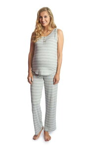 �G���@���[�O���[ ���f�B�[�X �A���_�[�E�F�A �i�C�g�E�F�A �}�^�j�e�B Everly Grey Joy During & After 2-Piece Maternity/Nursing Sleep Set Heather Grey Stripe �O���[