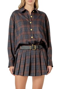 �C���O���b�V���t�@�N�g���[ ���f�B�[�X �A�E�^�[ �W���P�b�g�E�u���]�� English Factory Oversize Plaid Shacket Navy/ Brown �l�C�r�[