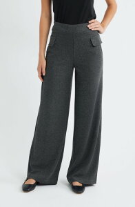 �q���[ ���f�B�[�X �{�g���X �J�W���A���p���c ���C�h���b�O Hue Herringbone Wide Leg Pull-On Pants Grey �O���[