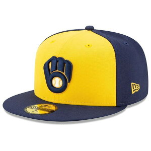 �j���[�G�� ���f�B�[�X �A�N�Z�T���[ �X�q Men's New Era Navy/Yellow Milwaukee Brewers Alternate Authenticollection-Field 59FIFTY Fitted Hat Navy �l�C�r�[