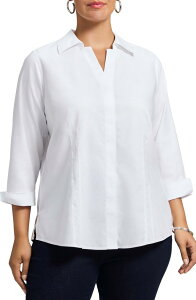 �t�H�b�N�X�N���t�g ���f�B�[�X �g�b�v�X �V���c �R�b�g�� Foxcroft 'Taylor' Three-Quarter Sleeve Non-Iron Cotton Shirt White �z���C�g