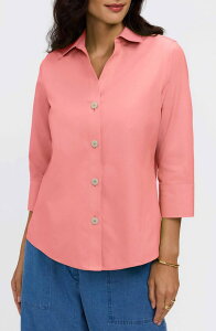 �t�H�b�N�X�N���t�g ���f�B�[�X �g�b�v�X �V���c �R�b�g�� Foxcroft Paitynon-Iron Cotton Shirt Coral Reef Red ���b�h