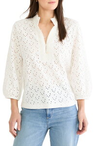 �j�b�N�v���X�]�[�C ���f�B�[�X �g�b�v�X �V���c �t���� NIC+ZOE Ruffle Neck Eyeletopaper White �z���C�g