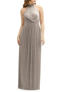 �A�t�^�[�V�b�N�X ���f�B�[�X �g�b�v�X �����s�[�X �v���[�c �g�[�� �z���^�[ After Six Metallic Pleated Halter Column Gown Taupe Metallic �g�[�v