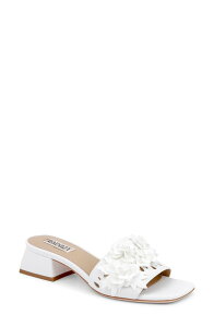 �o�b�W�F���[�~�V���J ���f�B�[�X �V���[�Y �q�[�� �t�����[�� �T���_�� �t�����[ BADGLEY MISCHKA Oralia Beaded Floral Slide Sandal White �z���C�g