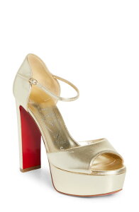 �N���X�`�����E���u�^�� ���f�B�[�X �V���[�Y �T���_�� �v���b�g�t�H�[�� �g�[�� Christian Louboutin Sandaloo Metallic Peep Toe Platform Sandal G306 Platine/Lin Platine ���^���b�N