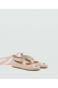 �}���S ���f�B�[�X �V���[�Y �p���v�X �A���N�� MANGO Ankle Wrap Ballet Flat Ecru �G�N����
