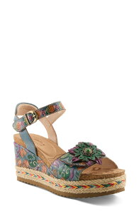 �X�v�����O�X�e�b�v ���f�B�[�X �V���[�Y �T���_�� �v���b�g�t�H�[�� �A���N�� L'Artiste by Spring Step Boca Espadrille Ankle Straplatform Wedge Sandal Blue Multi �u���[