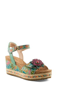 �X�v�����O�X�e�b�v ���f�B�[�X �V���[�Y �T���_�� �v���b�g�t�H�[�� �A���N�� L'Artiste by Spring Step Boca Espadrille Ankle Straplatform Wedge Sandal Mint Green Multi �O���[��