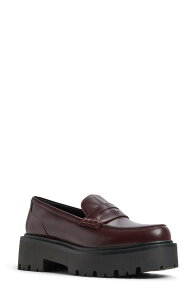 �A���h ���f�B�[�X �V���[�Y �X���b�|���E���[�t�@�[ �v���b�g�t�H�[�� ALDO Cadaycia Platform Penny Loafer Bordo