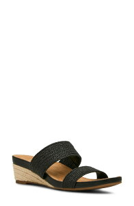 �A���N���C�� ���f�B�[�X �V���[�Y �q�[�� �T���_�� Anne Klein Kapricorn Wedge Sandal Black Raffia �u���b�N