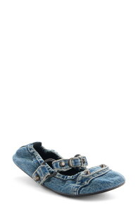 �o�����V�A�K ���f�B�[�X �V���[�Y �p���v�X �f�j�� Balenciaga City Denimary Jane Flat Blue/ Brass Denim �f�j��