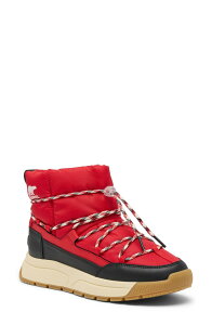 �\���� ���f�B�[�X �V���[�Y �u�[�c�E���C���u�[�c SOREL Whitney III Waterproof Short Boot Bright Red/ Black �u���b�N