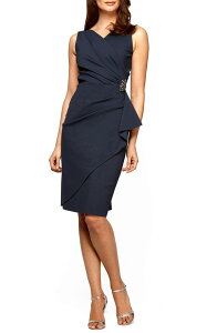 �A���b�N�X�C�u�j���O�X ���f�B�[�X �g�b�v�X �����s�[�X �M���U�[ Alex Evenings Contour Collection Side Ruched Cocktail Dress Charcoal �`���R�[��