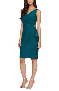 �A���b�N�X�C�u�j���O�X ���f�B�[�X �g�b�v�X �����s�[�X �M���U�[ Alex Evenings Contour Collection Side Ruched Cocktail Dress Deep Teal �e�B�[��
