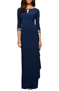 �A���b�N�X�C�u�j���O�X ���f�B�[�X �g�b�v�X �����s�[�X Alex Evenings Jeweled Cuff Column Formal Gown Cobalt �R�o���g
