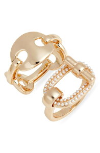 �I�[�v���G�f�B�b�g ���f�B�[�X �A�N�Z�T���[ �w�� Open Edit Set of 2 Micro Faux Pearl Rings Clear- White- Gold �z���C�g
