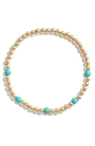 �i�V�F�� ���f�B�[�X �A�N�Z�T���[ �u���X���b�g�E�o���O���E�A���N���b�g Nashelle Turquoise Stone & Bead Stretch Bracelet Gold Fill �S�[���h