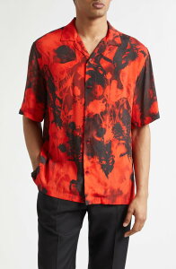 �}�b�N�C�[�� �����Y �g�b�v�X �V���c �t�����[�� �v�����g �t�����[ McQueen Floral Print Camp Shirt Amarant
