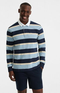 �����Y�G���h �����Y �g�b�v�X �|���V���c Lands' End Long Sleeve Textured Rugby Polo Radiant Navy/Marble Stripe �l�C�r�[
