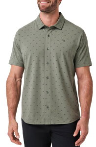�g���r�X�}�q���[ �����Y �g�b�v�X �V���c �j�b�g TravisMathew Comfortknit Geo Short Sleeve Button-Up Shirt Dark Olive �I���[�u