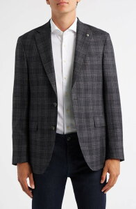 �W���b�N�r�N�^�[ �����Y �A�E�^�[ �W���P�b�g�E�u���]�� �E�[�� �V���N �R�[�g Jack Victor Midland Contemporary Fit Plaid Wool & Silk Blend Sport Coat Charcoal �`���R�[��