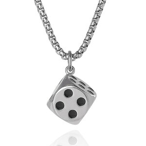 ���b�L�[�u�����h �����Y �A�N�Z�T���[ �l�b�N���X�E�`���[�J�[ T�V���c ���[�X Lucky Brand Men's Dice Pendant Necklace 22'' Stainlessteel Box Chain Silver �V���o�[
