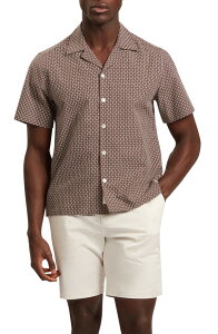 �e�b�h�x�[�J�[ �����Y �g�b�v�X �V���c �v�����g �R�b�g�� Ted Baker Merrick Geo Print Cotton Camp Shirt Brown �u���E��