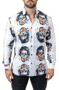 �}�Z�I �����Y �g�b�v�X �V���c Maceoo Fibonacci Stretchskullpuppet Performance Button-Up Shirt White �z���C�g