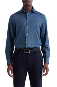 �u�K�b�` �����Y �g�b�v�X �V���c �v�����g �R�b�g�� Bugatchi James OoohCotton Leaf Printwill Button-Up Shirt Navy �l�C�r�[