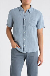 �V�`�Y���Y �I�u �q���[�}�j�e�B �����Y �g�b�v�X �V���c ���l�� Citizens of Humanity Cairo Short Sleeve Linen Button-Up Shirt Stone Blue �u���[