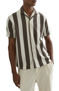 ���C�X �����Y �g�b�v�X �V���c Reiss Dexter Stripe Camp Shirt Brown/ Off White �I�t�z���C�g
