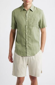 �A���b�N�X�N���[�� �����Y �g�b�v�X �V���c ���l�� ALEX CRANE Ola Linen Short Sleeve Button-Up Shirt Moss