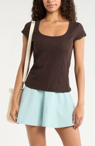 �[�� ���f�B�[�X �g�b�v�X �V���c Zella Seamed Rib Top Brown Mole �u���E��