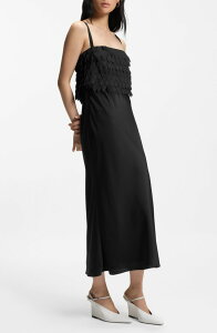 �{�X ���f�B�[�X �g�b�v�X �����s�[�X �}�L�V BOSS Dalaster Faux Feather Bodice Maxi Dress Black �u���b�N