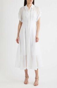 �{�X ���f�B�[�X �g�b�v�X �����s�[�X �v���[�c �V���c �V�A�[ BOSS Davinata Pleated Sheer Shirtdress Bright White �z���C�g