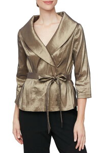 �A���b�N�X�C�u�j���O�X ���f�B�[�X �g�b�v�X �V���c �T�e�� Alex Evenings Tie Waist Brushed Satin Top Bronze