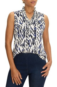 �j�b�N�v���X�]�[�C ���f�B�[�X �g�b�v�X �V���c �t���� �m�[�X���[�u NIC+ZOE Crosshatch Ruffle Around Sleeveless Top Indigo Multi �C���f�B�S