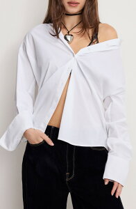 �O�b�h�A�����J�� ���f�B�[�X �g�b�v�X �V���c �R�b�g�� Good American Oversize Cotton Poplin Button-Up Shirt White001