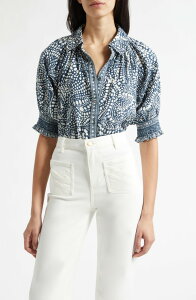 ���C�~�[ �u���b�N ���f�B�[�X �g�b�v�X �V���c �R�b�g�� Ramy Brook Freya Cotton Button-Up Shirt Navy Dot �l�C�r�[