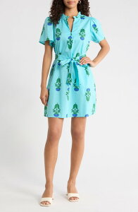�V���K�[���b�v�X ���f�B�[�X �g�b�v�X �����s�[�X �t�����[�� �R�b�g�� �t�����[ SUGARLIPS Amena Floral Ema Belted Cotton Dress Blue-Greens-Multi �u���[