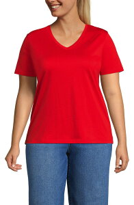 �����Y�G���h ���f�B�[�X �g�b�v�X �V���c V�l�b�N �R�b�g�� Lands' End Supima Cotton V-Neck T-Shirt Coral Red ���b�h